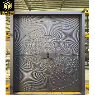 Porta da giardino in alluminio di legno nero senza rumore Porte d'ingresso a pivot di alluminio